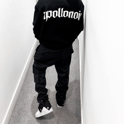 Black Straight Leg Cargo Pants - Snap Popper Hem