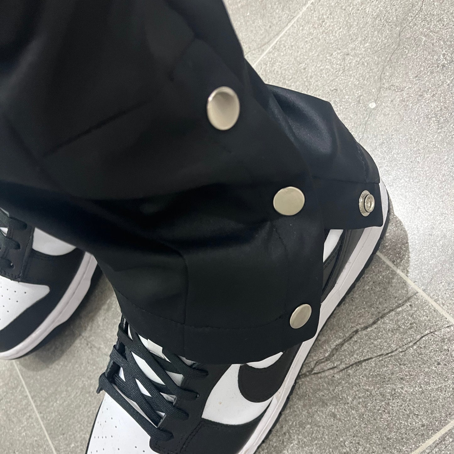 Black Straight Leg Cargo Pants - Snap Popper Hem