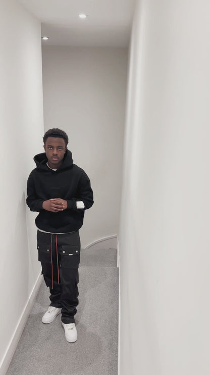 Black Straight Leg Cargo Pants - Snap Popper Hem